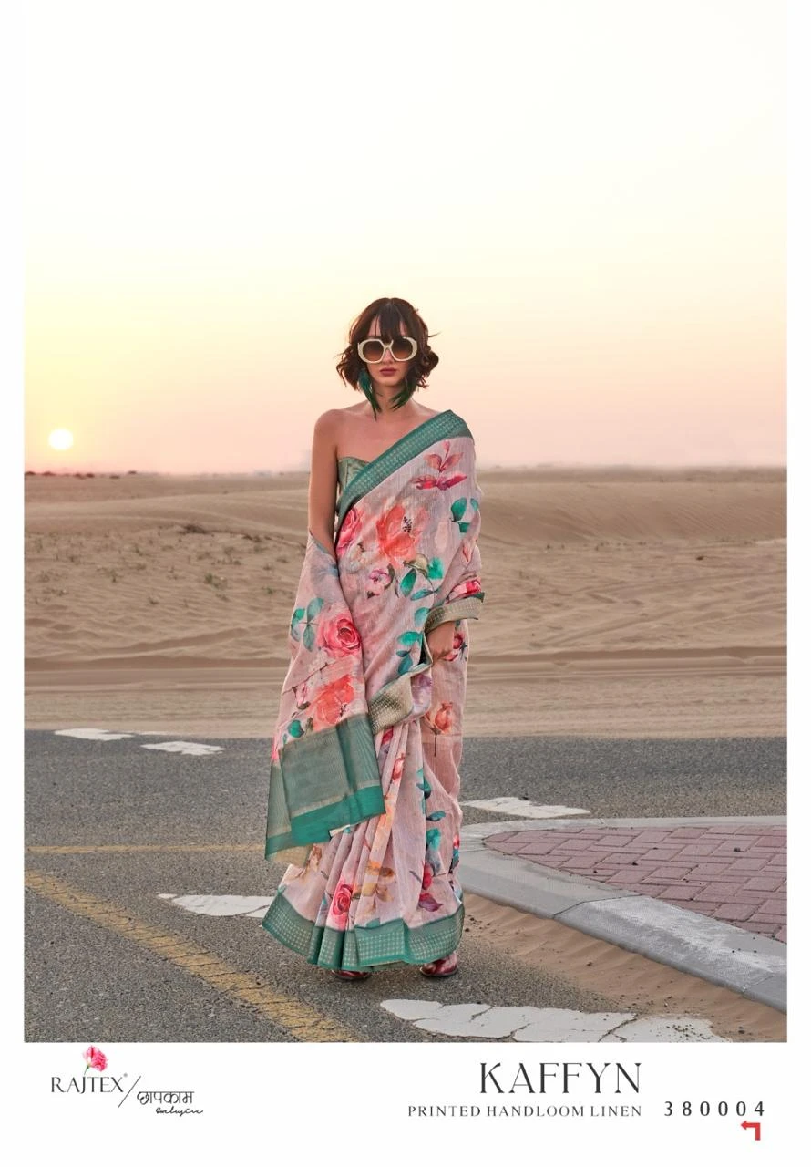 Rajtex Kaffyn Printed Handwoven Linen Wholesale Fancy Sarees Catalog — Wholesale Sarees, rajtex wholesale from Surat - Gallery Image 10